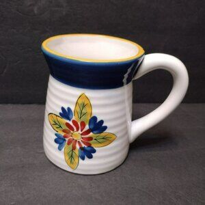Clay Art Hand Painted Floral Mug, Colorful Mediterranean Blue Yellow White